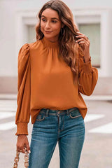 Mock Neck Puff Sleeve Blouse Pumpkin Blouses - Tophatter Daily Deals