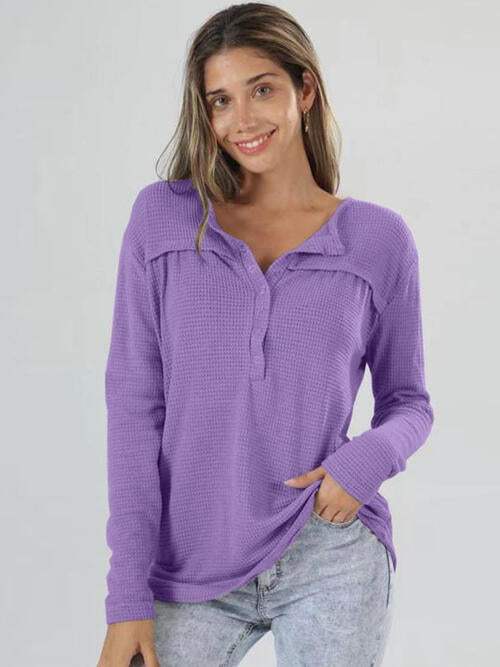 Half Button Long Sleeve T-Shirt Purple Women's T-Shirts - Tophatter Daily Deals