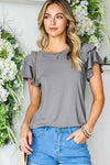 Layered Flutter Sleeve Round Neck Top Blouses - Tophatter Daily Deals