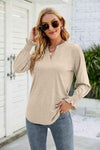 Heathered Flounce Sleeve Curved Hem Top Tan Blouses - Tophatter Daily Deals
