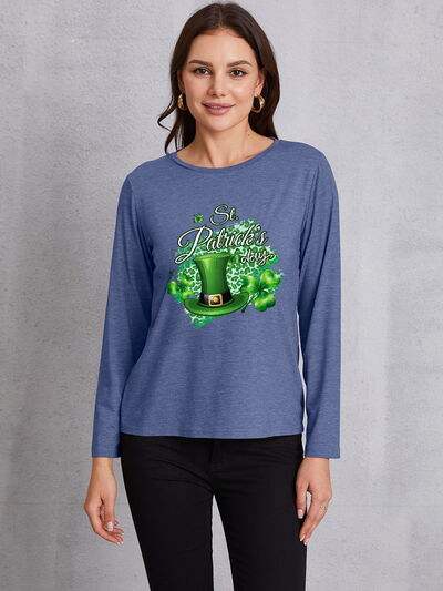 ST. PATRICK'S DAY Round Neck T-Shirt Dusty Blue Women's T-Shirts - Tophatter Daily Deals