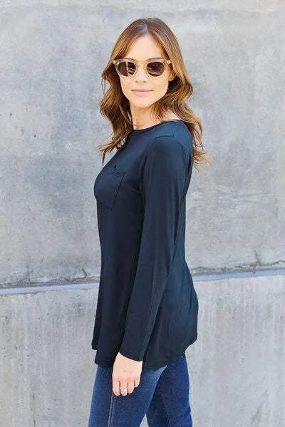 Basic Bae Full Size Round Neck Long Sleeve Top Blouses - Tophatter Daily Deals