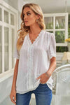 Swiss Dot Lace Trim Plunge Blouse Blouses - Tophatter Daily Deals