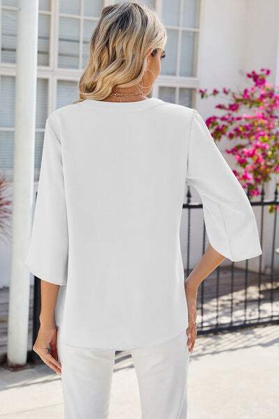 Notched Half Button T-Shirt Women's T-Shirts - Tophatter Daily Deals