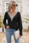 Eyelet V-Neck Smocked Flounce Sleeve Blouse Black Blouses - Tophatter Daily Deals