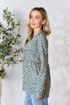 Heimish Full Size Floral Half Button Long Sleeve Blouse Blouses - Tophatter Daily Deals