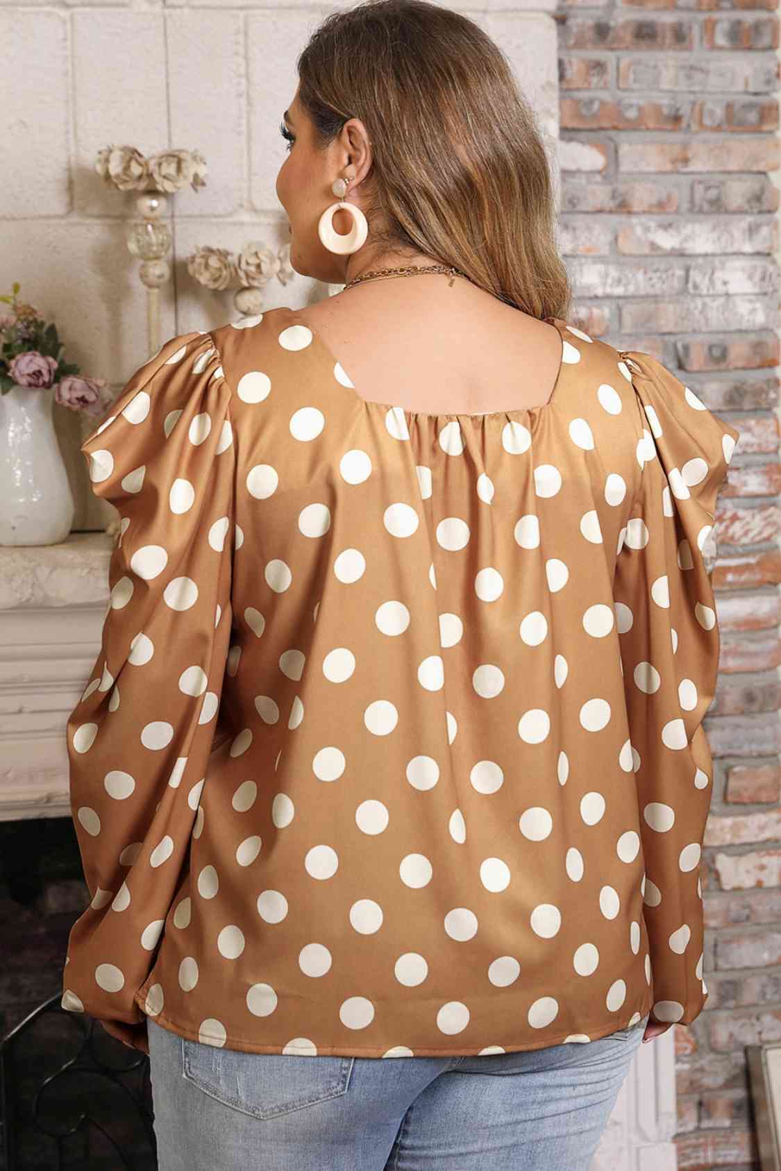 Plus Size Polka Dot Long Sleeve Blouse Blouses - Tophatter Daily Deals