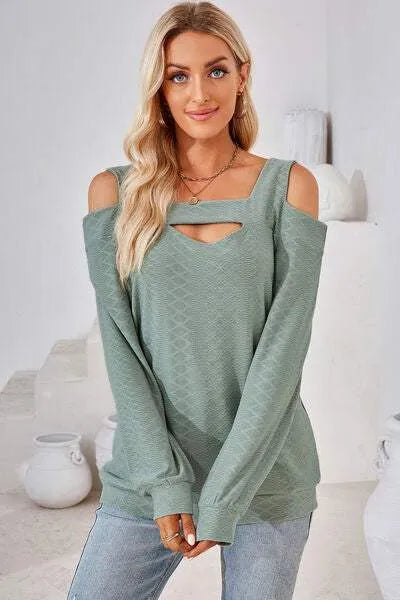 Cutout Square Neck Cold Shoulder T-Shirt Women's T-Shirts - Tophatter Daily Deals