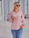 Eyelet V-Neck Flounce Sleeve Blouse Blouses - Tophatter Daily Deals