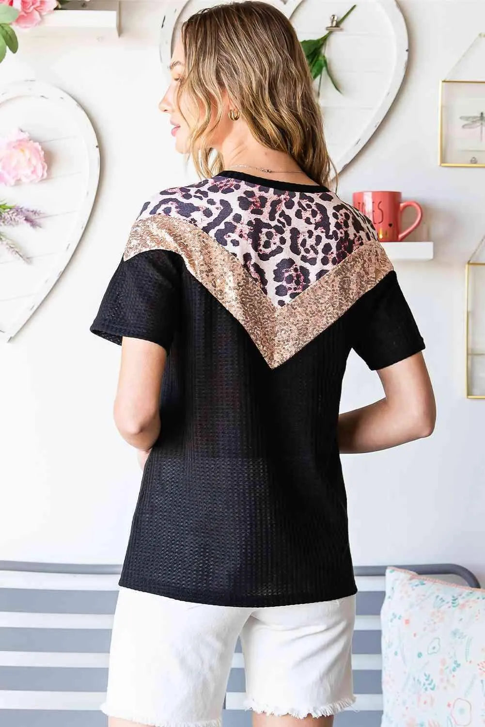 Leopard Chevron Round Neck Top Women's T-Shirts - Tophatter Daily Deals
