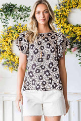 Animal Print Puff Sleeve Round Neck Blouse Leopard Blouses - Tophatter Daily Deals
