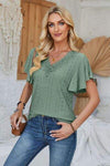 Eyelet Applique V-Neck Cap Sleeve T-Shirt Women's T-Shirts - Tophatter Daily Deals