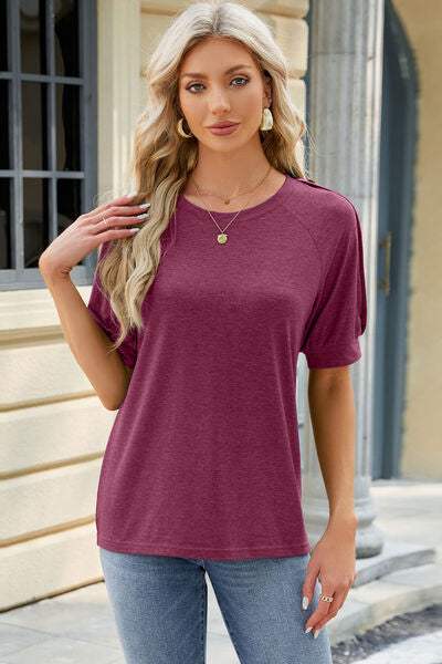 Round Neck Buttoned Short Sleeve T-Shirt Women's T-Shirts - Tophatter Daily Deals