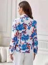 Floral Tie Neck Long Sleeve Blouse Blouses - Tophatter Daily Deals