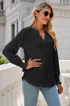 Eyelet Notched Lantern Sleeve T-Shirt Women's T-Shirts - Tophatter Daily Deals