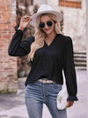 Double Take Eyelet V-Neck Flounce Sleeve Blouse Black Blouses - Tophatter Daily Deals