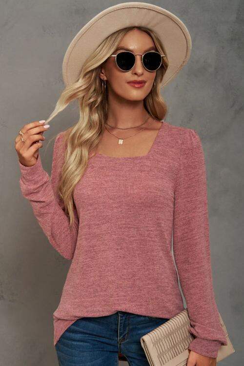 Square Neck Puff Sleeve T-Shirt Coral Women's T-Shirts - Tophatter Daily Deals