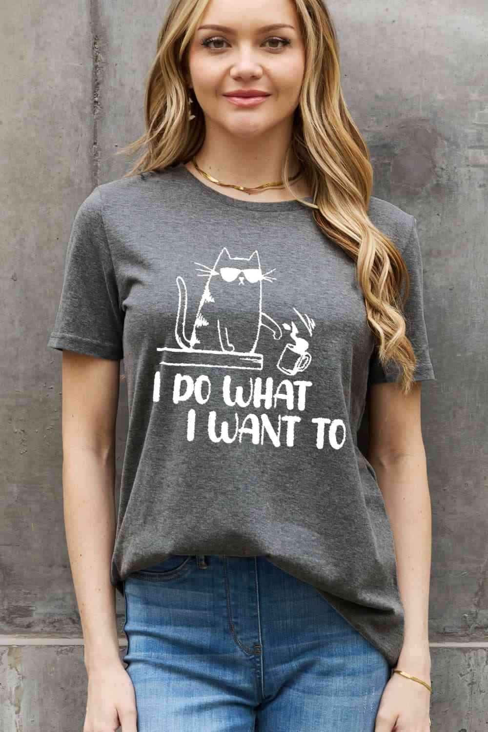 Simply Love Full Size I DO WHAT I WANT TO Graphic Cotton Tee Women's T-Shirts - Tophatter Daily Deals