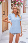 Swiss Dot Petal Sleeve Notched Top Women's T-Shirts - Tophatter Daily Deals