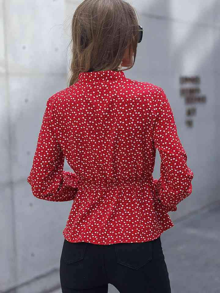 Printed Flounce Sleeve Peplum Blouse Blouses - Tophatter Daily Deals