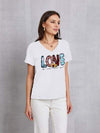 Letter Graphic V-Neck Short Sleeve T-Shirt White Women's T-Shirts - Tophatter Daily Deals