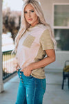 Striped Contrast T-Shirt with Breast Pocket Women's T-Shirts - Tophatter Daily Deals