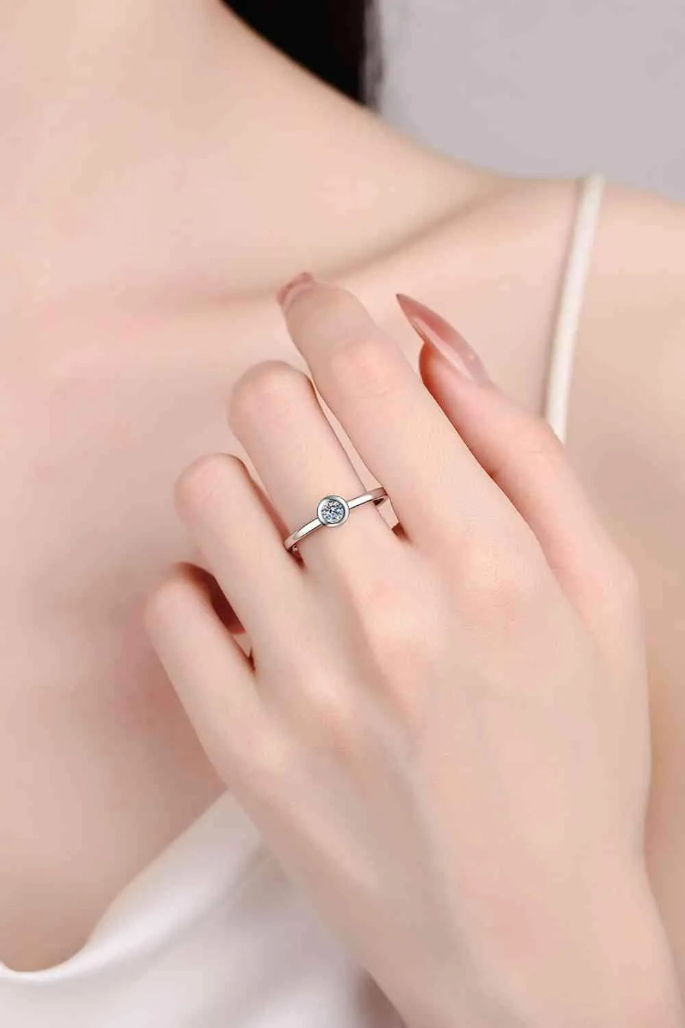 Moissanite Rhodium-Plated Solitaire Ring Moissanite - Tophatter Daily Deals
