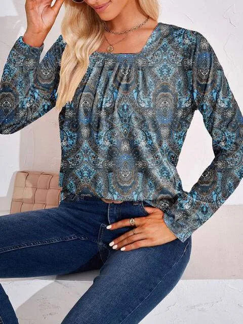 Full Size Square Neck Long Sleeve Blouse Blouses - Tophatter Daily Deals