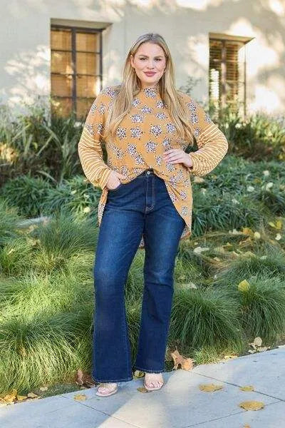Celeste Design Full Size Leopard Star Striped Long Sleeve Top Blouses - Tophatter Daily Deals