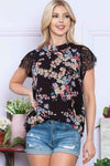 Floral Mock Neck Lace Short Sleeve Top Blouses - Tophatter Daily Deals