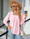 Square Neck Puff Sleeve Blouse Blush Pink Women's T-Shirts - Tophatter Daily Deals