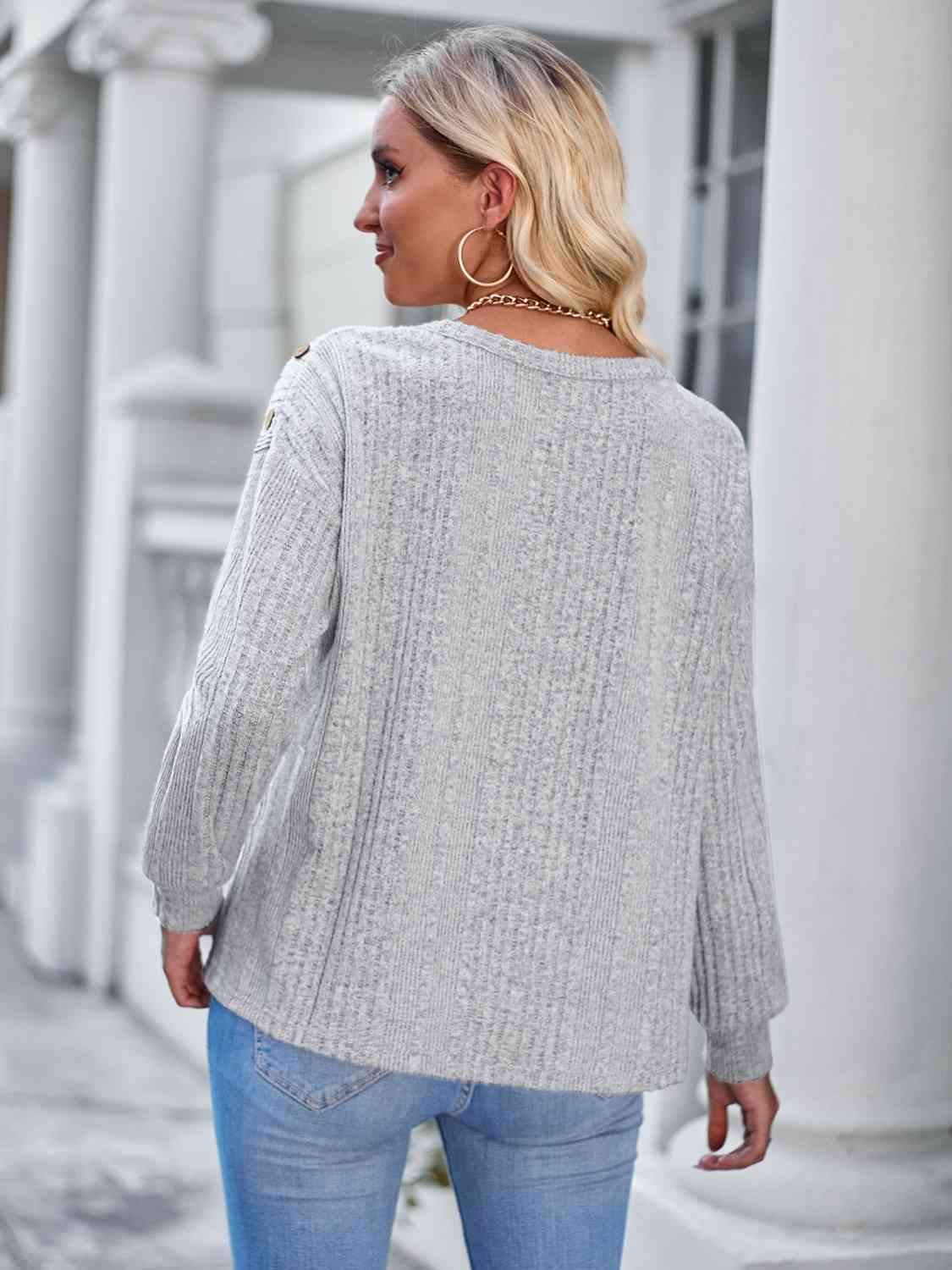 Shoulder Detail Round Neck Top Blouses - Tophatter Daily Deals