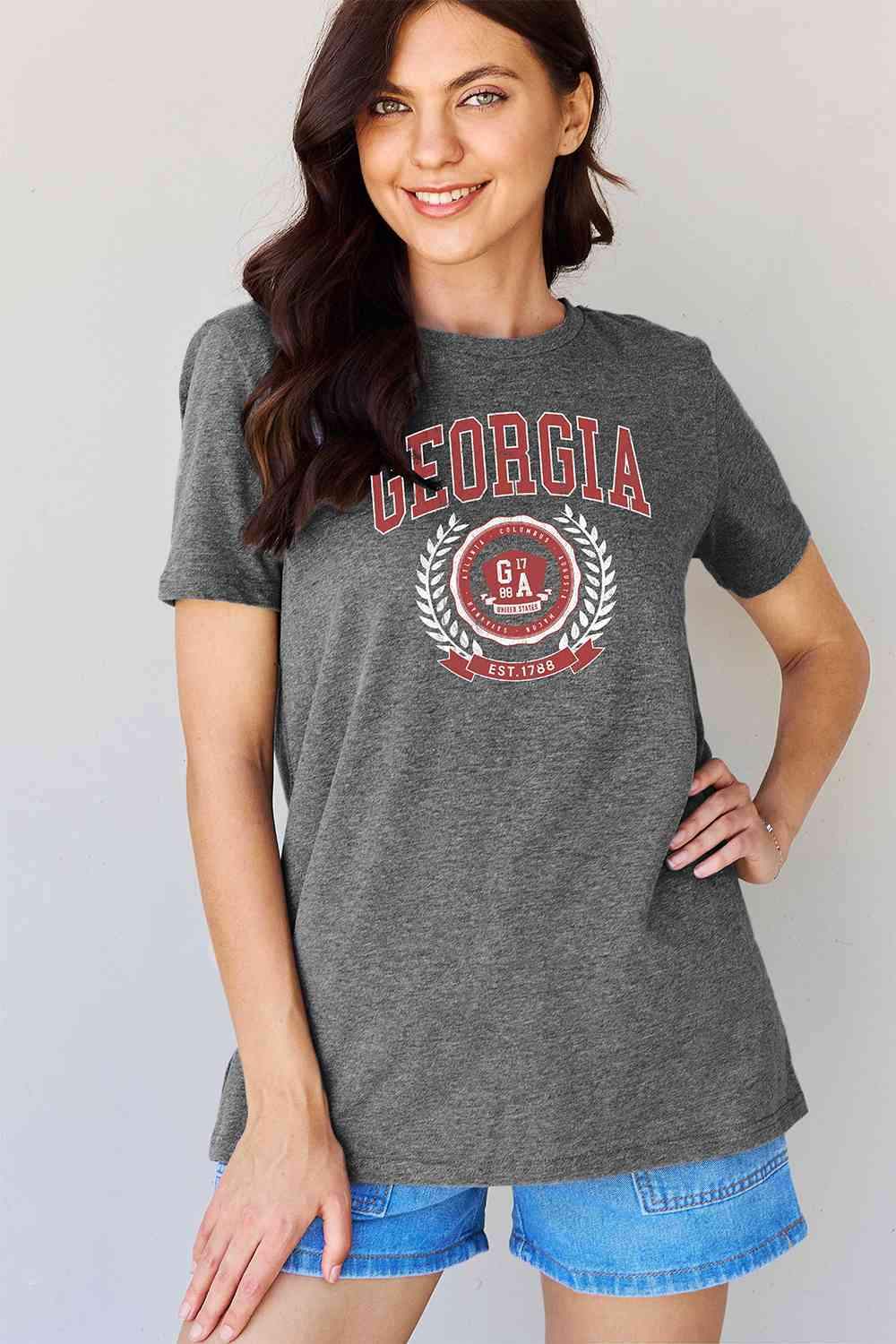 Simply Love Full Size GEORGIA Graphic T-Shirt Charcoal Women's T-Shirts - Tophatter Daily Deals