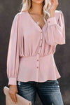 Buttoned Puff Sleeve Blouse Blouses - Tophatter Daily Deals