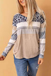 Leopard Color Block Drop Shoulder Top Women's T-Shirts - Tophatter Daily Deals