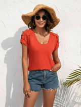 Spliced Lace Cold-Shoulder Blouse Red Orange Blouses - Tophatter Daily Deals
