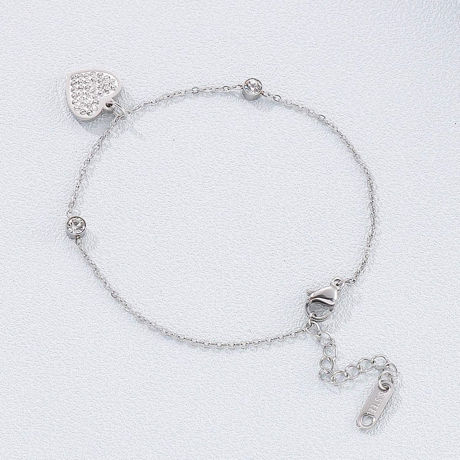Inlaid Rhinestone Titanium Steel Heart Bracelet Silver One Size Bracelets - Tophatter Daily Deals