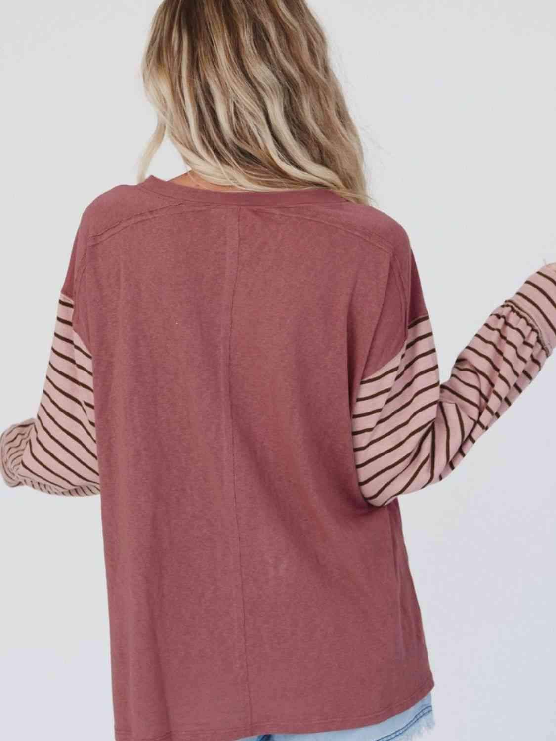 Round Neck Color Block Dropped Shoulder T-Shirt Women's T-Shirts - Tophatter Daily Deals