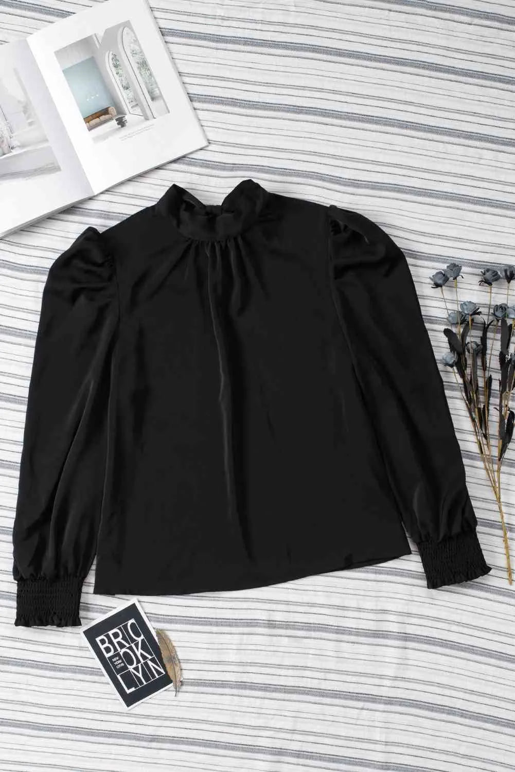 Mock Neck Puff Sleeve Blouse Blouses - Tophatter Daily Deals