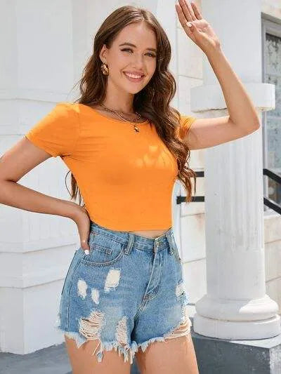 Backless Short Sleeve T-Shirt Women's T-Shirts - Tophatter Daily Deals