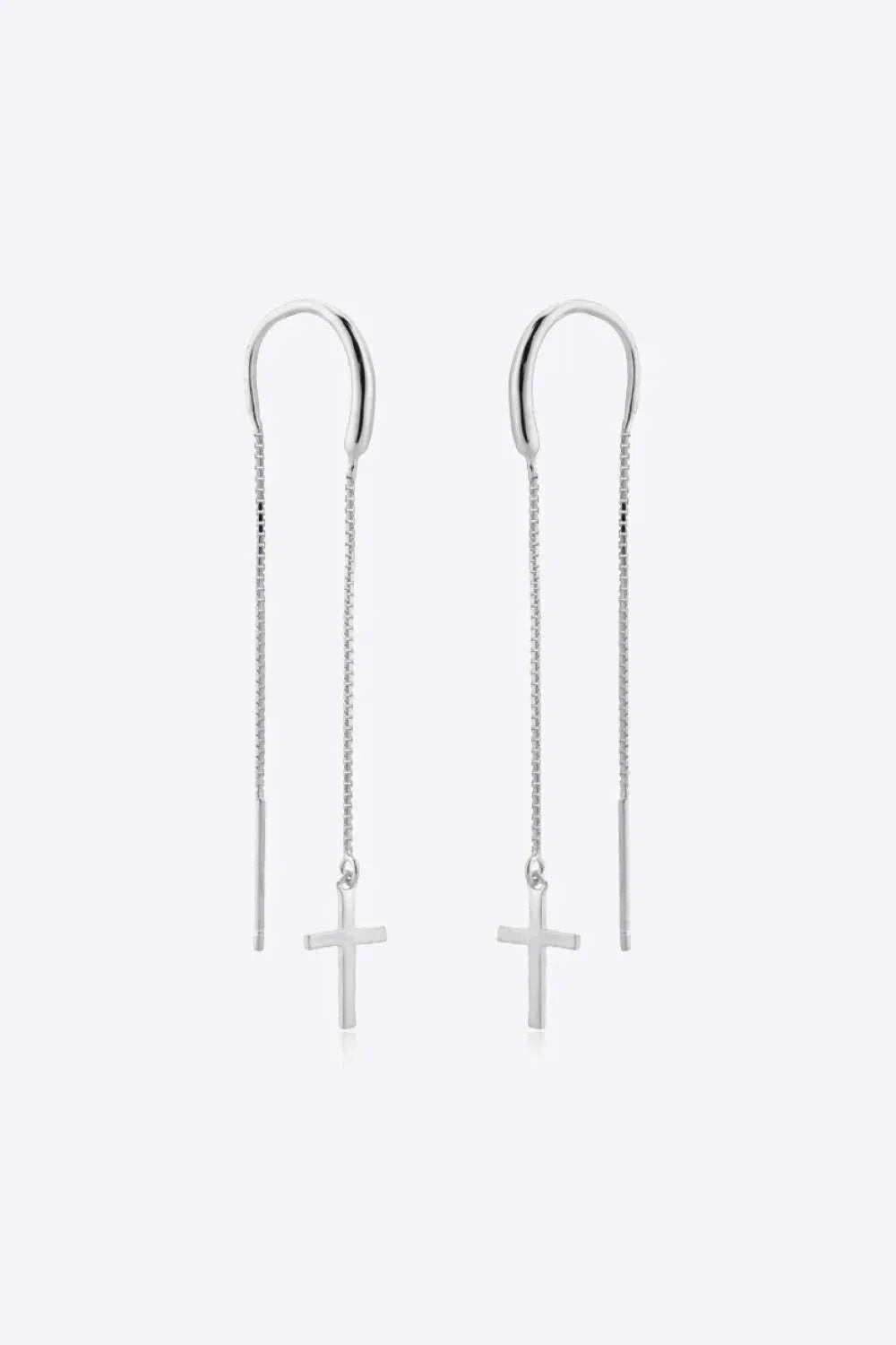 925 Sterling Silver Cross Threader Earrings Silver One Size Earrings - Tophatter Daily Deals