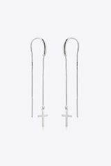 925 Sterling Silver Cross Threader Earrings Silver One Size Earrings - Tophatter Daily Deals