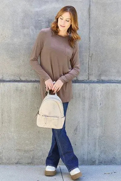 Basic Bae Full Size Round Neck Long Sleeve Top Blouses - Tophatter Daily Deals