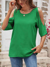 Textured Round Neck Split Sleeve Top Women's T-Shirts - Tophatter Daily Deals