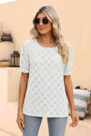 Openwork Round Neck Flounce Sleeve T-Shirt White Women's T-Shirts - Tophatter Daily Deals