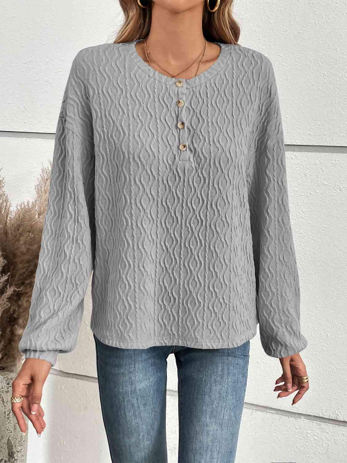 Half Button Long Sleeve Top Blouses - Tophatter Daily Deals