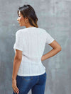 Openwork Short Sleeve Round Neck Top Women's T-Shirts - Tophatter Daily Deals