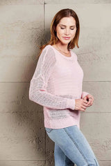 Double Take Openwork Round Neck Dropped Shoulder Knit Top Blouses - Tophatter Daily Deals