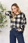 Celeste Full Size Plaid Round Neck Long Sleeve T-Shirt Women's T-Shirts - Tophatter Daily Deals