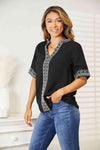 Double Take Embroidered Notched Neck Top Blouses - Tophatter Daily Deals